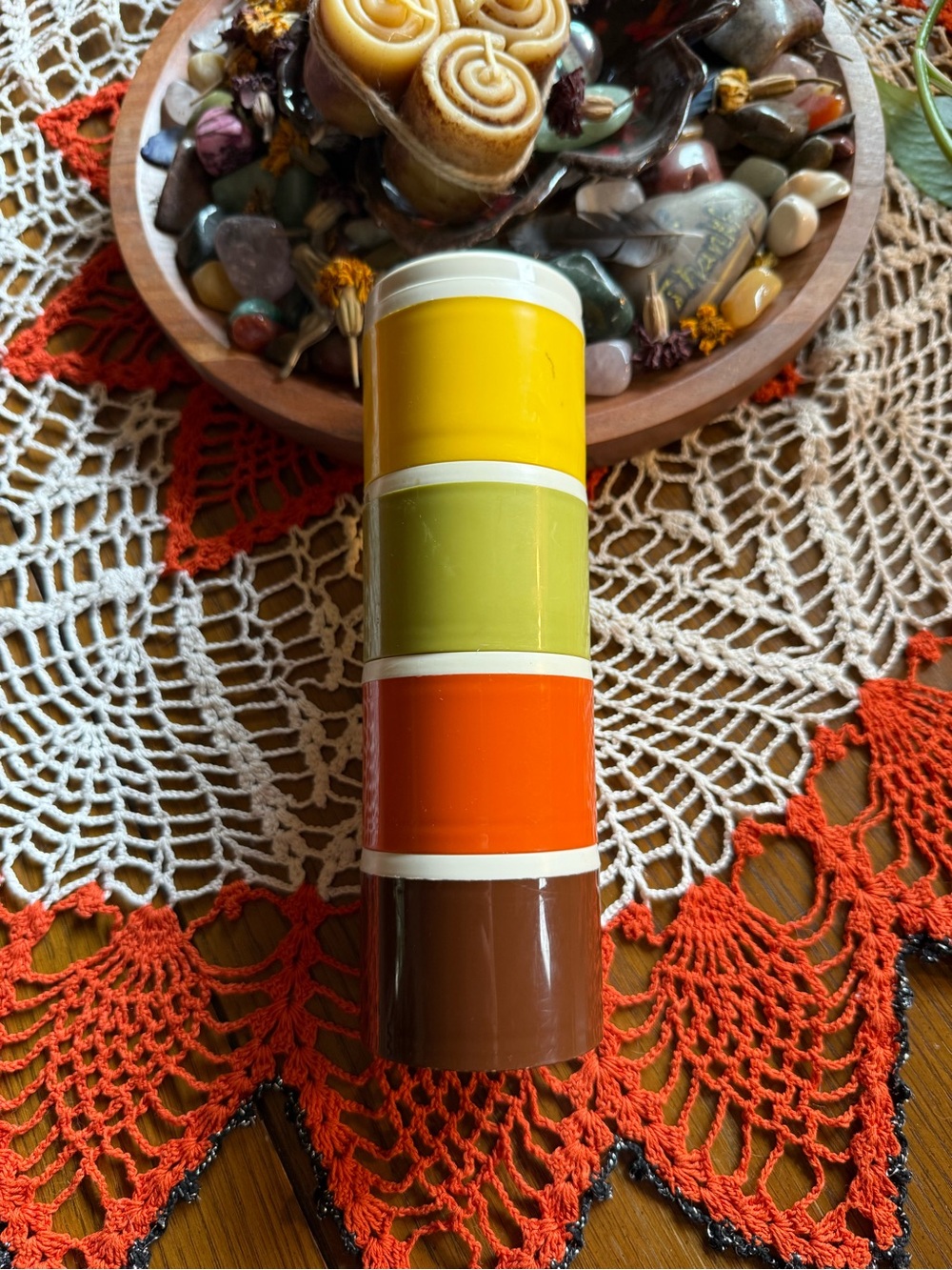 Vintage 1970s Tupperware 1308 Stacking Spice Shakers Set of 4 Harvest Colors